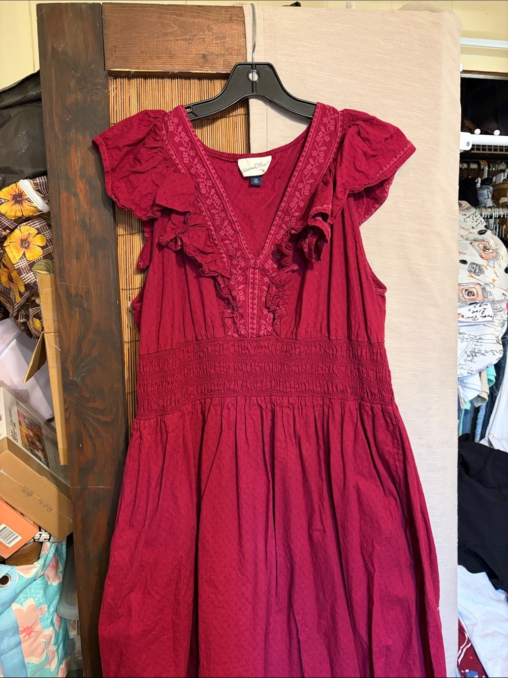 Universal Thread Ruffled V-Neck Midi Dress in Berry